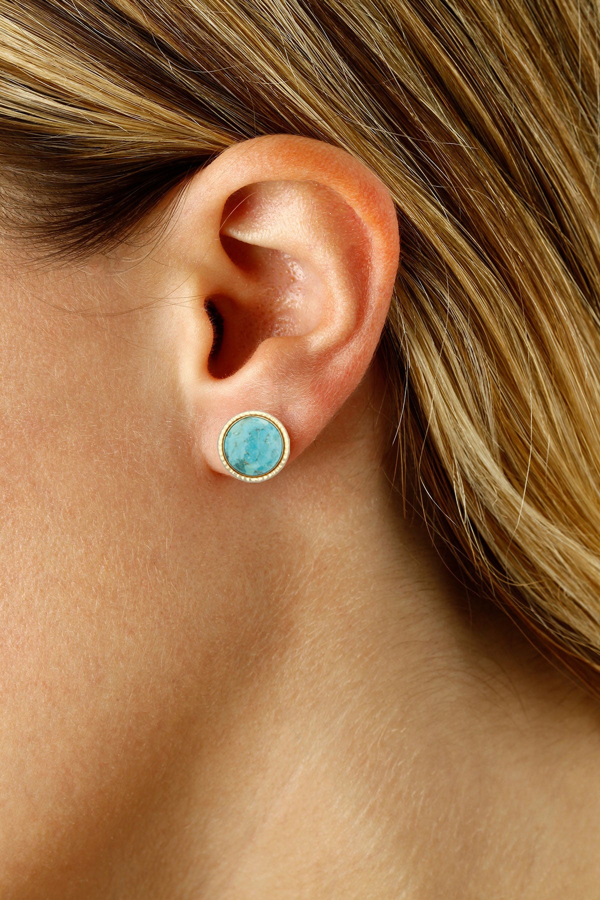 CARLA 14K YELLOW GOLD 12MM CHINESE TURQUOISE STUD EARRINGS