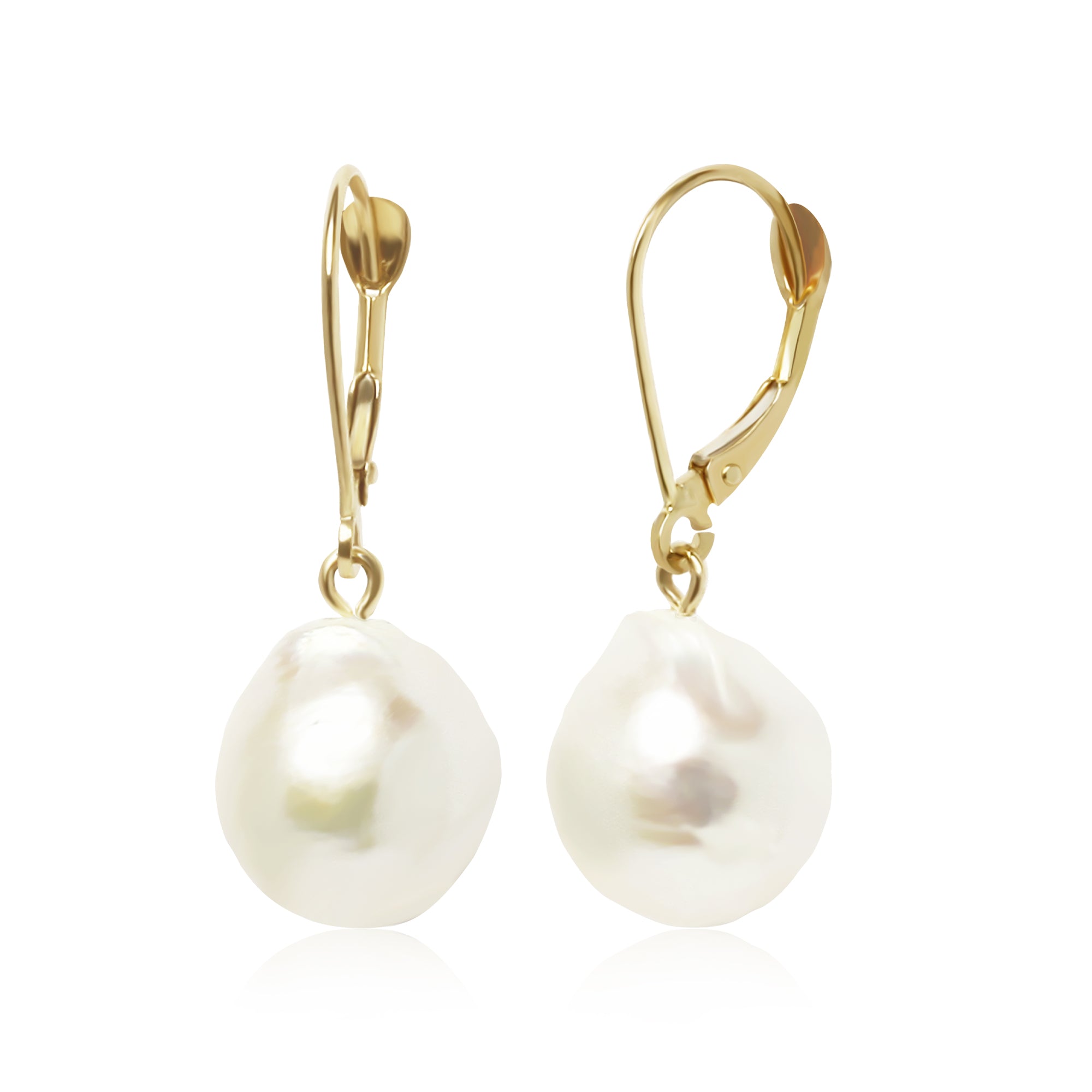CARLA 14K YELLOW GOLD SIMPLE BAROQUE PEARL LEAVER BACK DROP EARRINGS