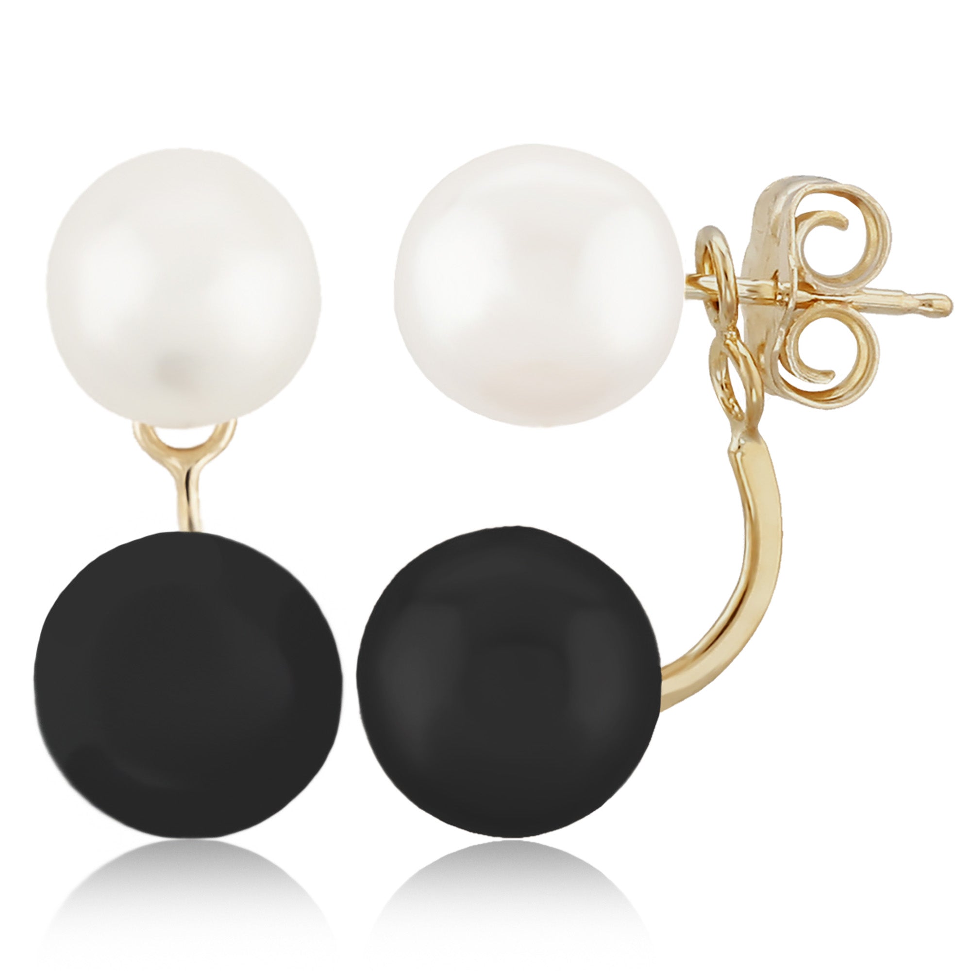 CARLA 14K YELLOW GOLD FRESHWATER PEARL WITH BLACK ONYX DROP EARRINGS