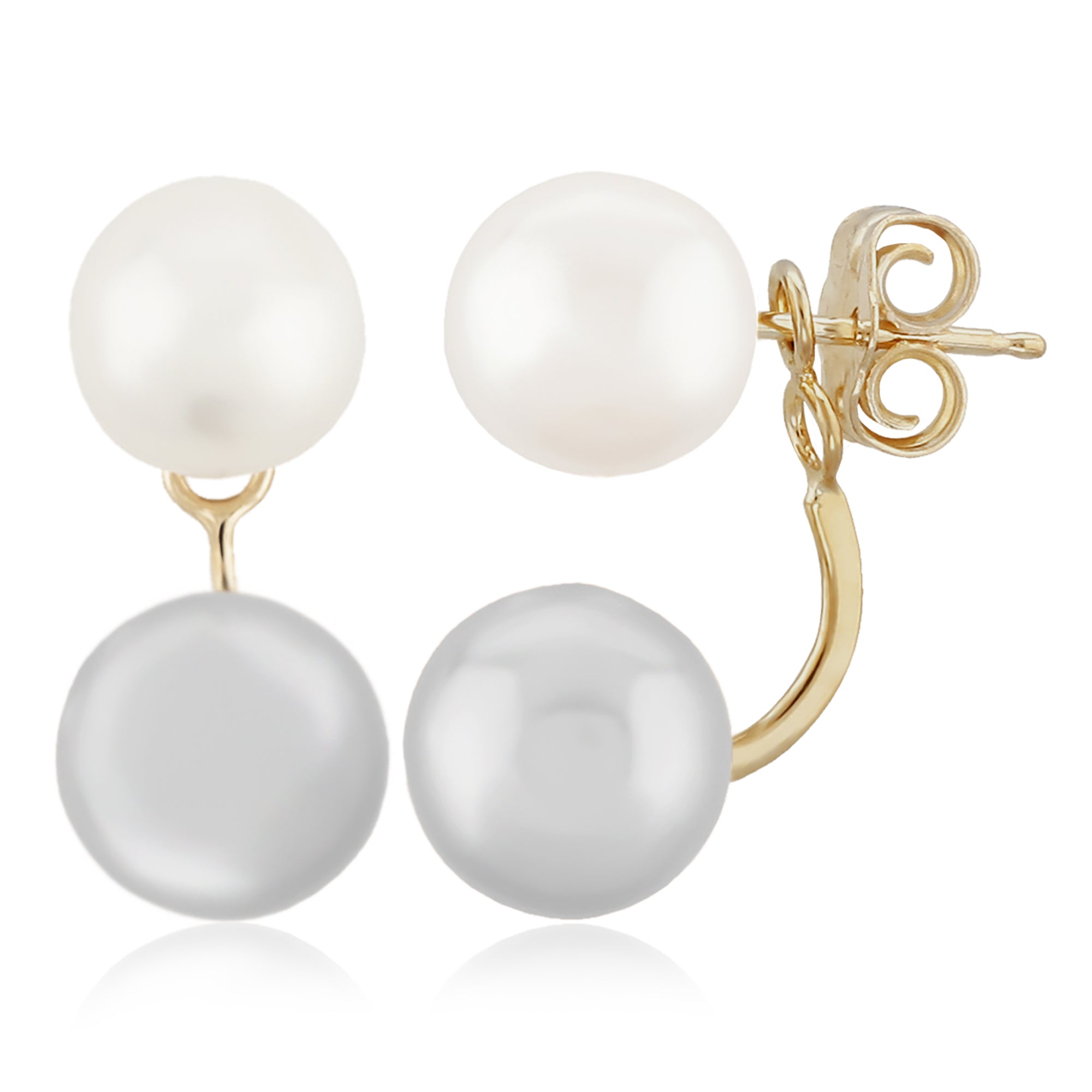 CARLA 14K YELLOW GOLD WHITE AND GREY FRESHWATER PEARL DROP EARRINGS
