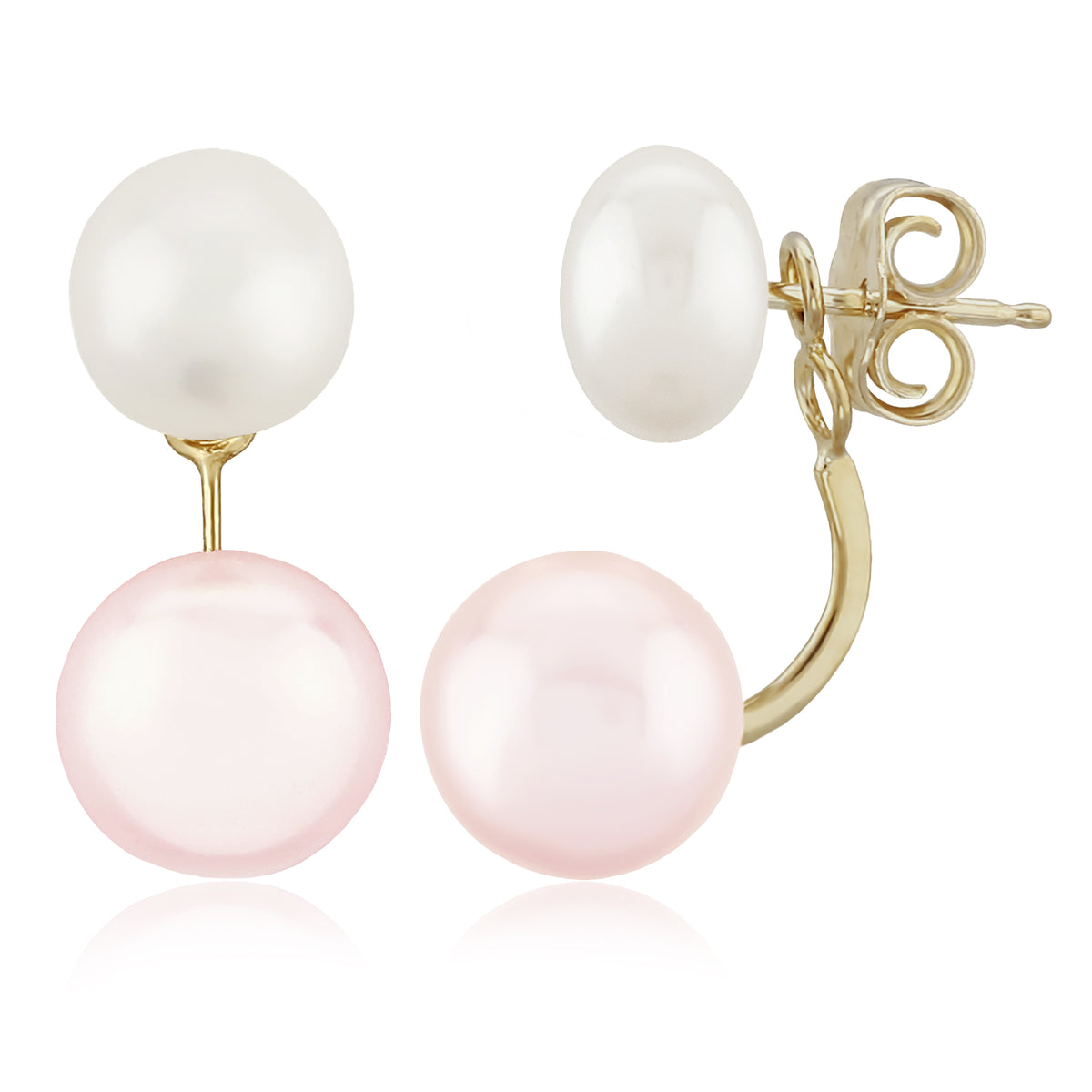 CARLA 14K YELLOW GOLD WHITE AND PINK FRESHWATER PEARL DROP EARRINGS