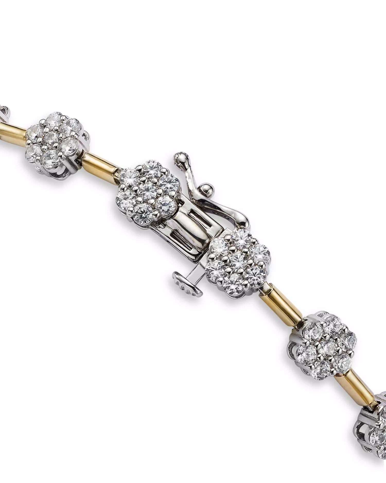 14K YELLOW/WHITE GOLD FLOWER CLUSTER DIAMOND LINE BRACELET 3.75 CT, H COLOR