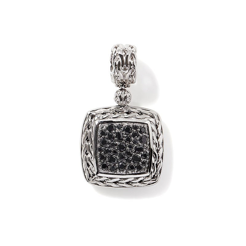 JOHN HARDY WOMENS CLASSIC CHAIN STERLING SILVER LAVA MEDIUM SQUARE PENDANT WITH BLACK SAPPHIRES