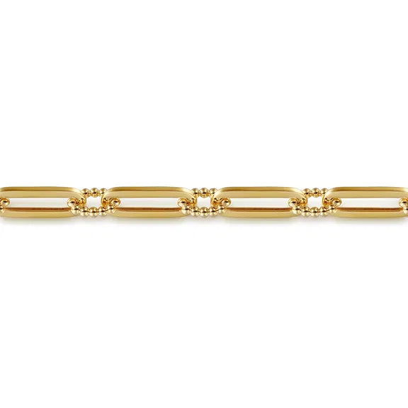 GABRIEL & CO 14K YELLOW GOLD CASTED BUJUKAN BALL LINK AND HOLLOW PAPERCLIP LINK CHAIN BRACELET.
