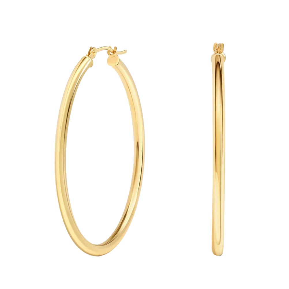 14K YELLOW ITALIAN GOLD 1.9MM TUBE HOOP EARRINGS (MEDIUM)