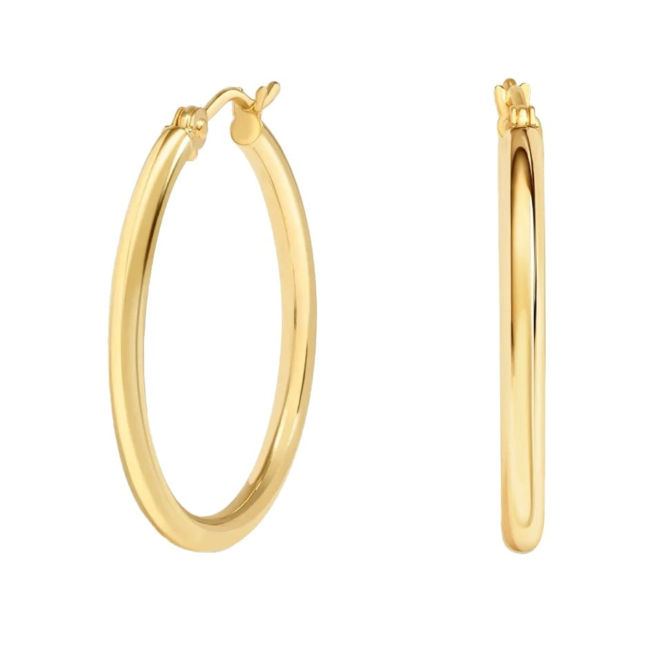 14K YELLOW ITALIAN GOLD 1.9MM TUBE HOOP EARRINGS (SMALL)