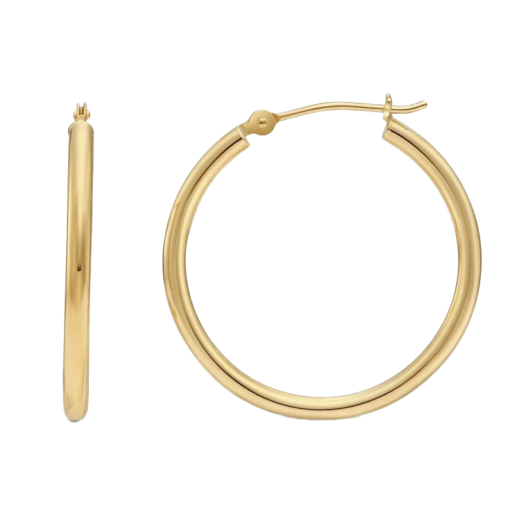 14K YELLOW ITALAIN GOLD 2.4MM TUBE HOOP EARRINGS (MEDIUM)