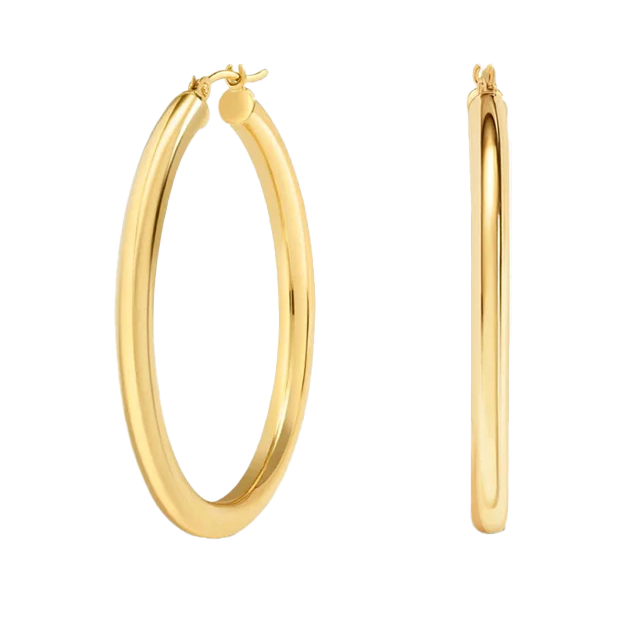14K YELLOW ITALAIN GOLD 2.8MM TUBE HOOP EARRINGS (MEDIUM)