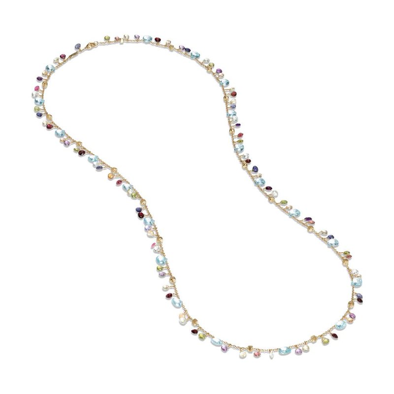 MARCO BICEGO PARADISE 18K YELLOW GOLD LONG NECKLACE OF NATURAL GEMSTONES
