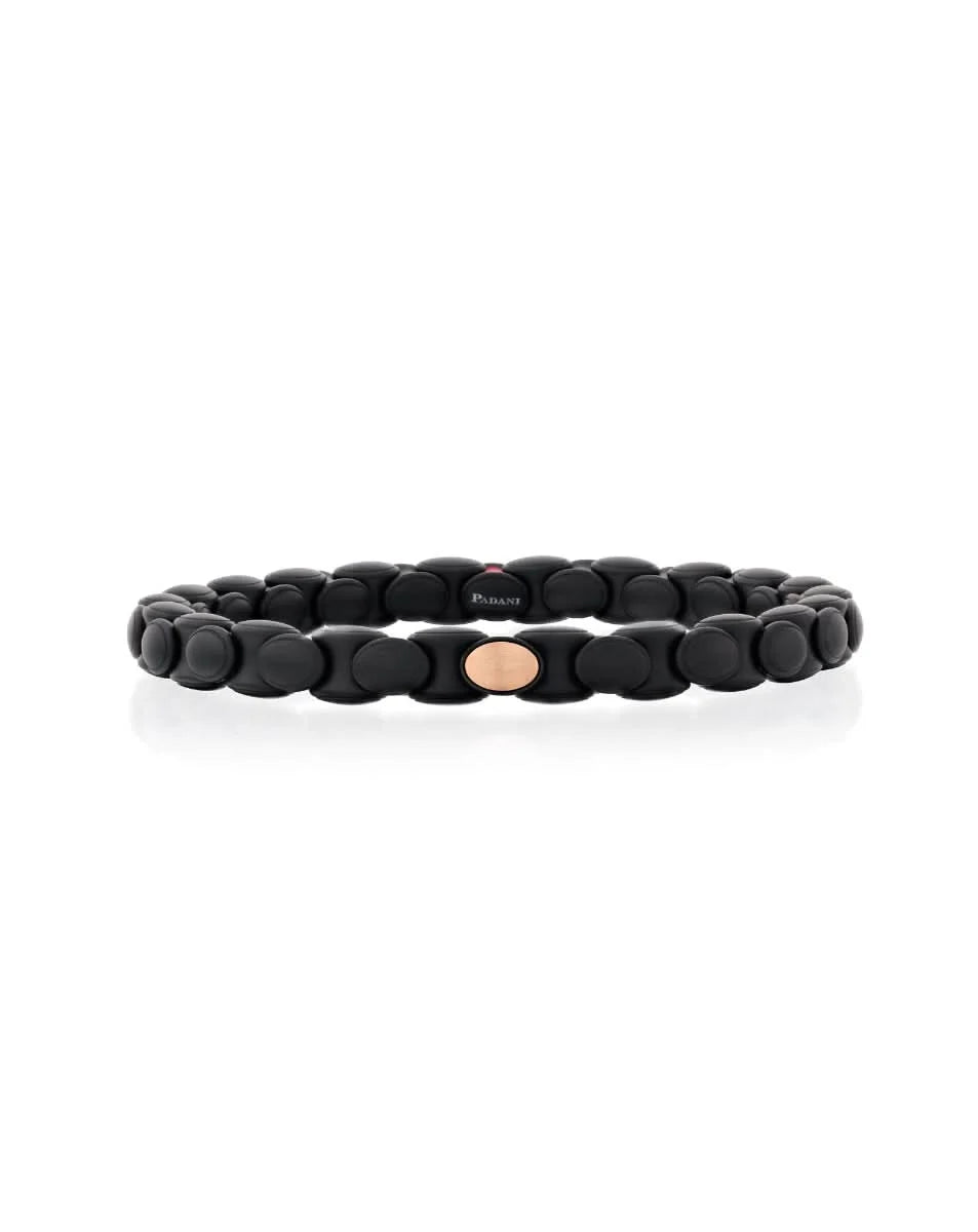 ROBERTO DEMEGILO ANACONDINO BLACK MATTE CERAMIC BRACELET HAVING ONE 18K ROSE OVERLAY BUTTON