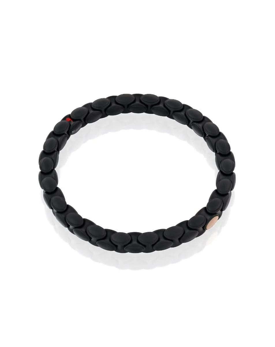 ROBERTO DEMEGILO ANACONDINO BLACK MATTE CERAMIC BRACELET HAVING ONE 18K ROSE OVERLAY BUTTON