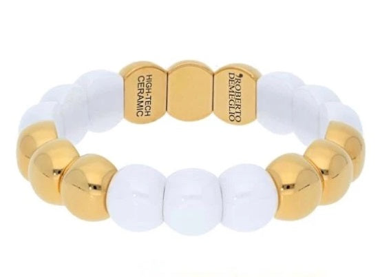 ROBERTO DEMEGLIO AURA DAMA LARGE TWO-TONE STRETCH BRACELET IN WHITE/YELLOW GOLD