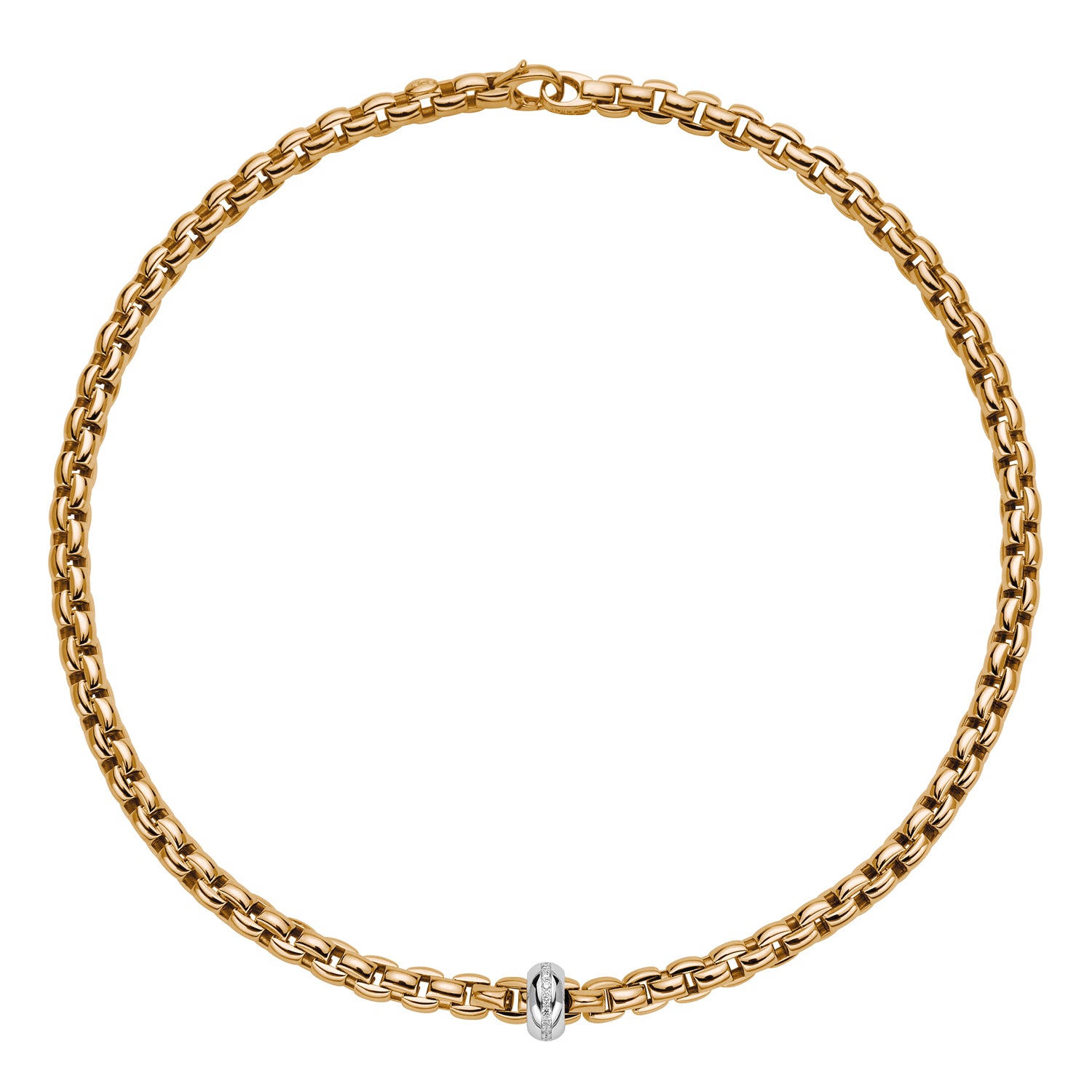FOPE GIOIELLE YELLOW AND WHITE GOLD EKA COLLECTION NECKLACE WITH ONE DIAMOND RONDEL MEASURING 0.18 TOTAL CARAT WEIGH