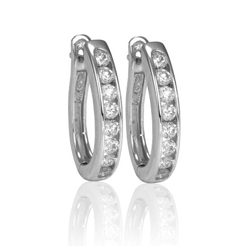 Max Strauss 14K White Gold Channel-Set Diamond Hoop Earrings