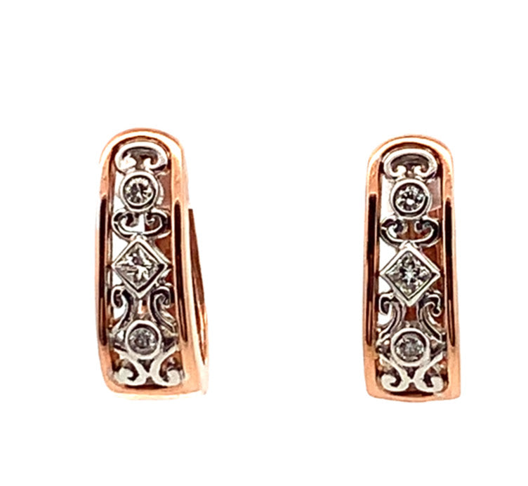 Max Strauss 14K Rose & White Gold Diamond Huggie Earrings