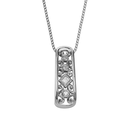 Max Strauss 14K White Gold Diamond Scroll Pendant