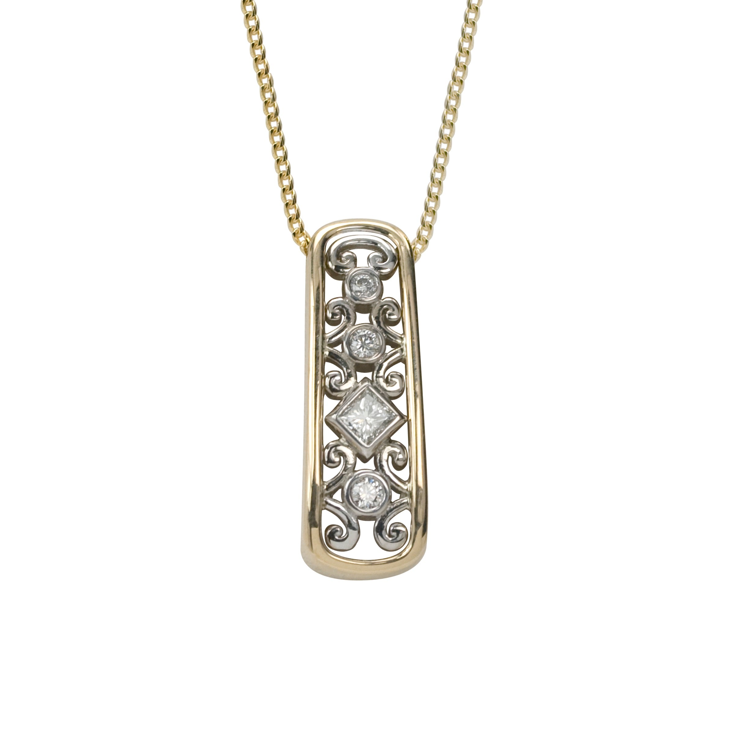 Max Strauss 14K Yellow & White Gold Diamond Scroll Pendant