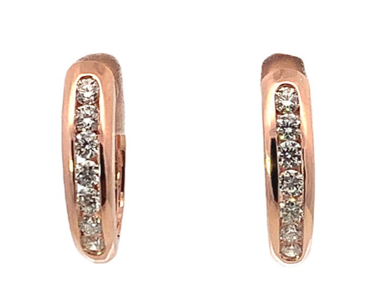 Max Strauss 14K Rose Gold Channel-Set Diamond Hoop Earrings