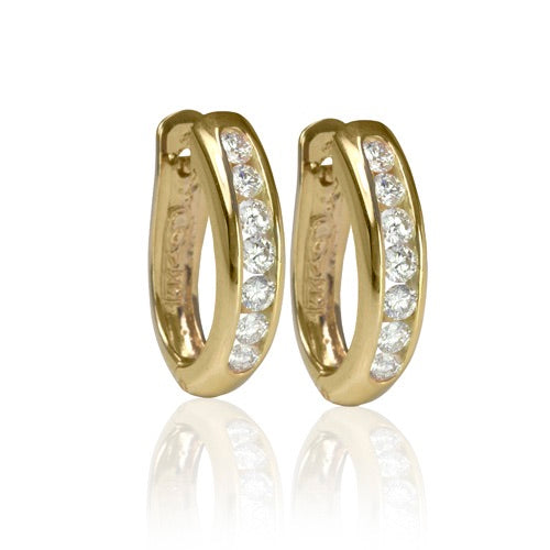 Max Strauss 14K Yellow Gold Channel-Set Diamond Huggie Earrings