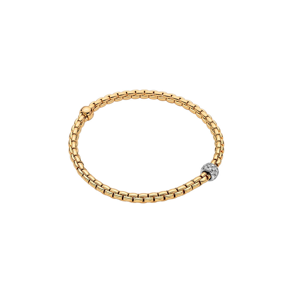 FOPE 18K YELLOW GOLD EKA BRACELET WITH ONE 18K WHITE GOLD DIAMOND ACCENTED STATION, 0.19CT TW, SIZE SMALL
