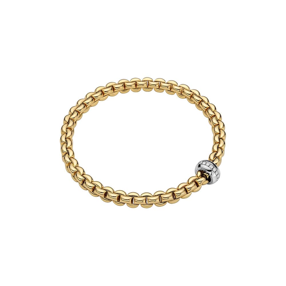 FOPE 18K YELLOW GOLD "EKA" LINK BRACELET WITH SINGLE LINE DIAMOND RONDELL STATION TOTALING 0.15CTS, SIZE MEDIUM