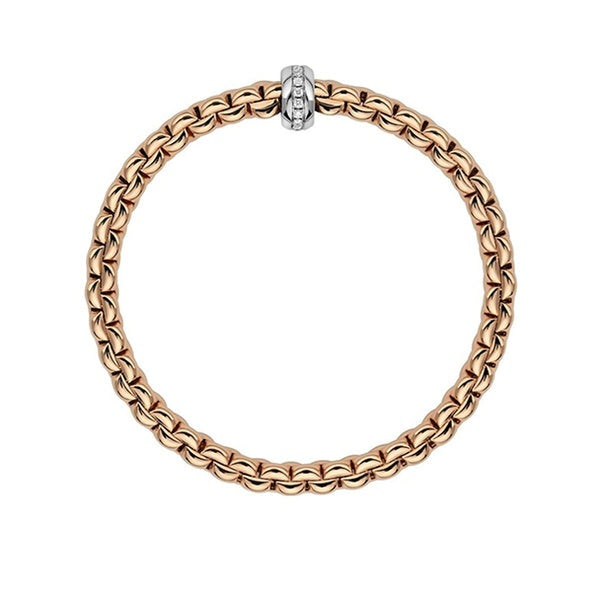 FOPE 18K ROSE GOLD "EKA" LINK BRACELET WITH SINGLE LINE DIAMOND RONDELL STATION TOTALING 0.15CTS, SIZE MEDIUM