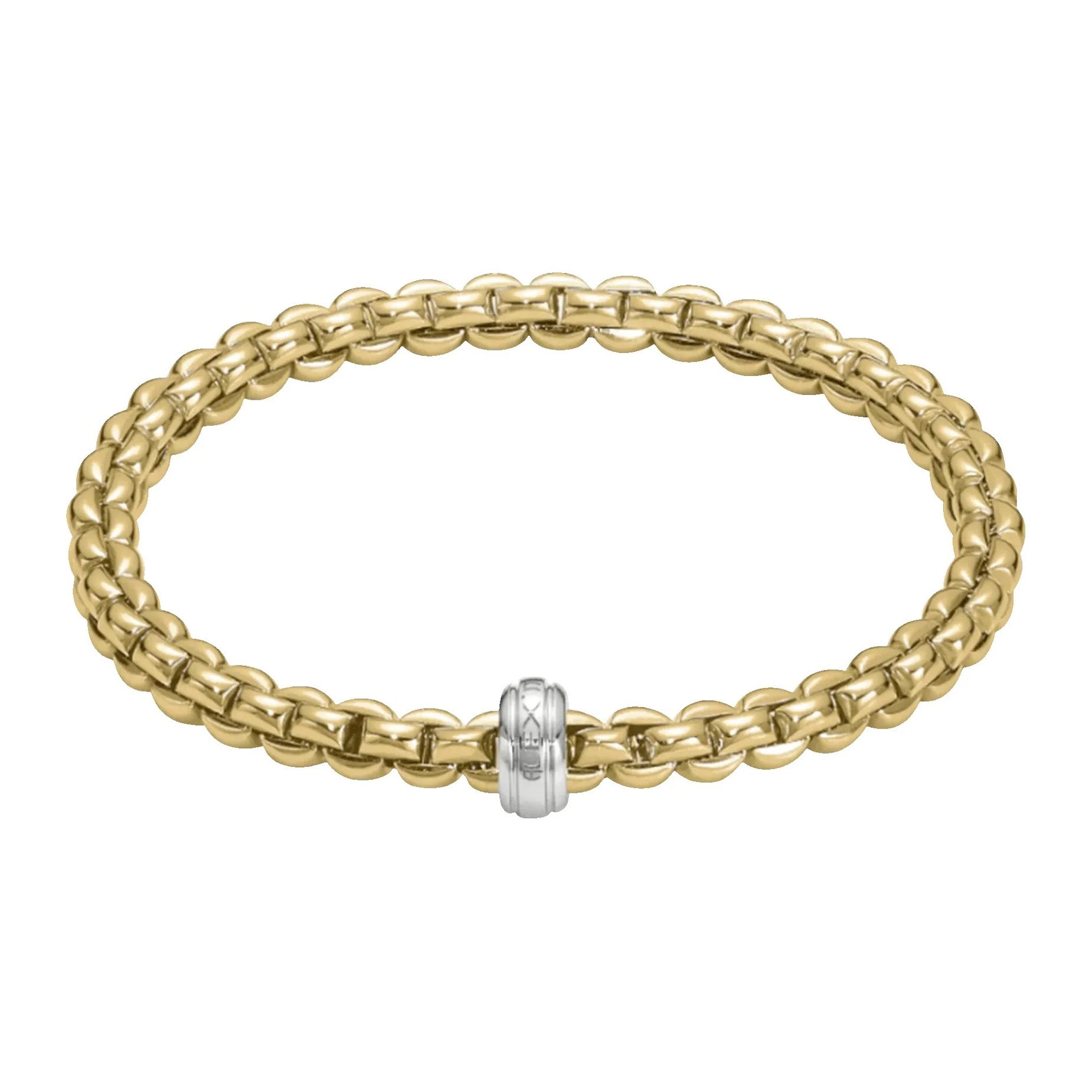 FOPE 18K YELLOW GOLD EKA FLEX'IT BRACELET WITH AN 18K WHITE GOLD RONDELLE, SIZE MEDIUM
