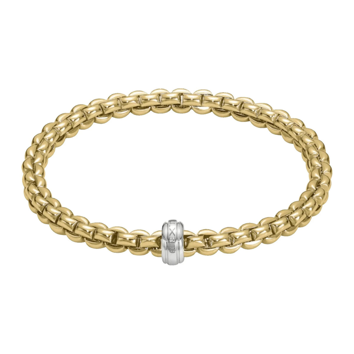 FOPE 18K YELLOW GOLD EKA FLEX'IT BRACELET WITH AN 18K WHITE GOLD RONDELLE, SIZE MEDIUM