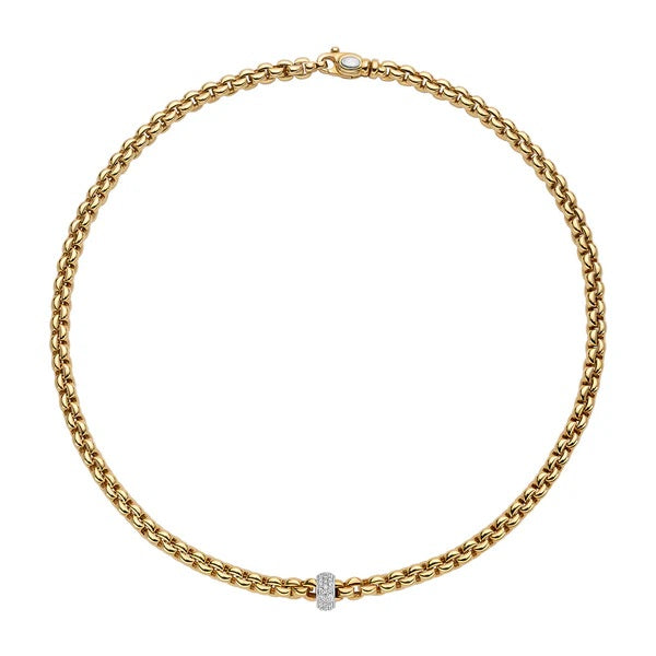 FOPE GIOIELLI 18K YELLOW GOLD 18 INCH EKA NECKLACE WITH DIAMOND RONDEL MEASURING 0.37 TOTAL CARAT WEIGHT