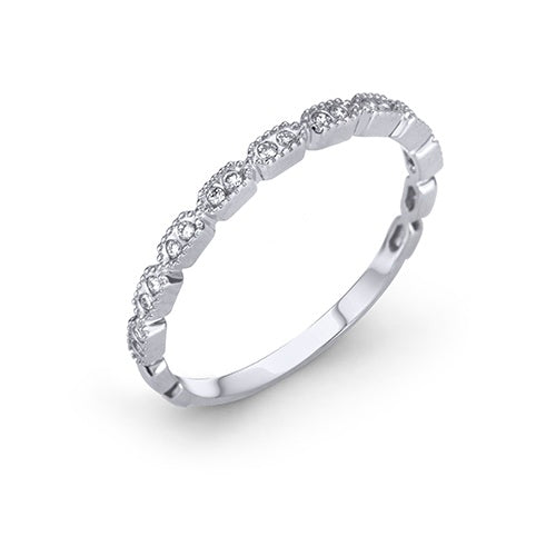 MAX STRAUSS 14K WHITE GOLD NARROW RING WITH MILL GRAIN EDGES SET WITH SMALL ROUND DIAMONDS 0.09 TW GH/SI