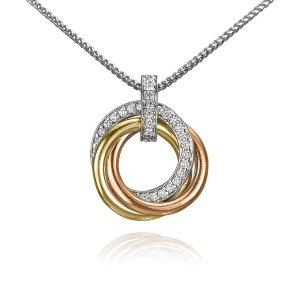 MAX STRAUSS 14K TRI GOLD SIGNATURE COLLECTION PENDANT ON A WHITE GOLD CHAIN SET WITH NATURAL DIAMONDS 0.40 TW GH/SI.