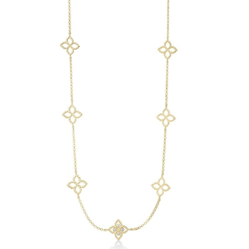 ROBERTO COIN 18K YELLOW GOLD PRINCIPESSA FLOWER STATION NECKLACE