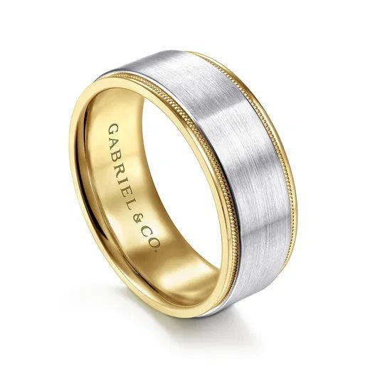 LIAM-14K WHITE-YELLOW GOLD 8MM-TWO TONE MEN'S WEDDING BAND IN SATIN FINISH
