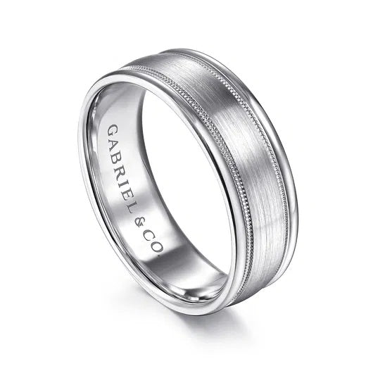 JOSEPH-14K WHITE GOLD 7MM-MEN'S WEDDING BAND IN SATIN FINISH