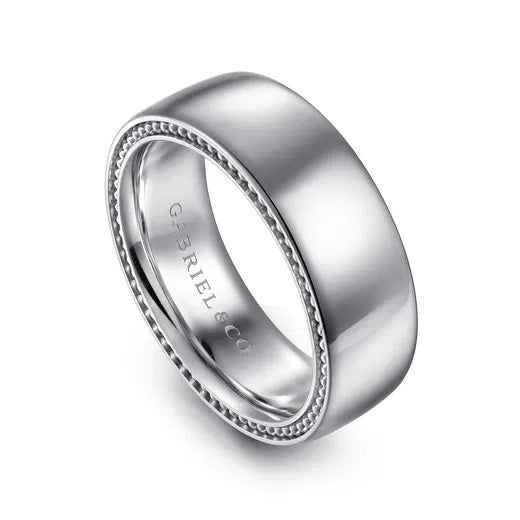 KAI-14K WHITE GOLD 8MM-MEN'S WEDDING BAND IN HIGH POLISHED FINISH