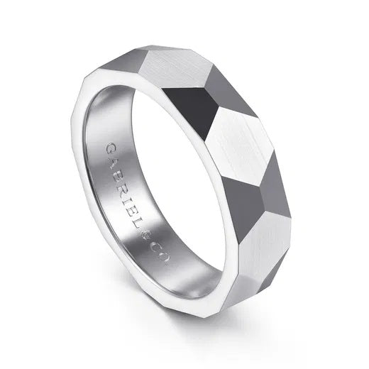 OSCAR-14K WHITE GOLD 6MM-CARVED MEN'S WEDDING BAND IN SATIN FINISH