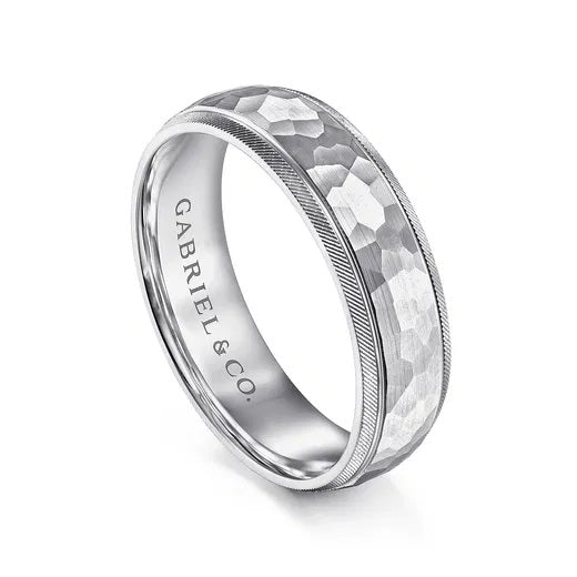 SIMON-14K WHITE GOLD 6MM-MEN'S WEDDING BAND IN HAMMERED FINISH