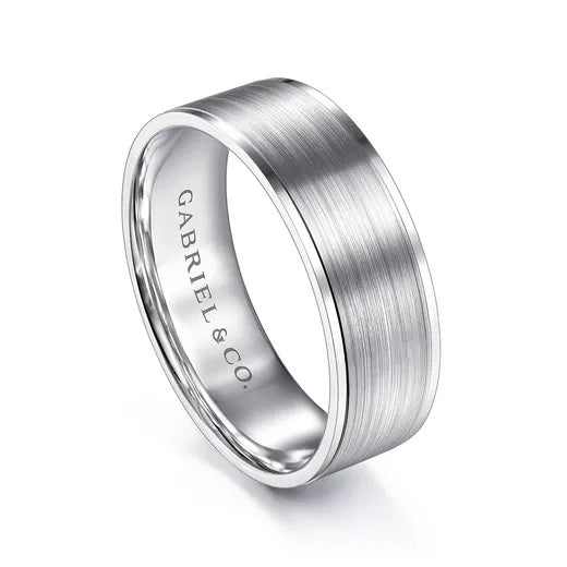 MICHAEL-14K WHITE GOLD 7MM- MEN'S WEDDING BAND IN SATIN FINISH