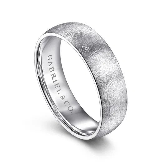 ISAAC-14K WHITE GOLD 6MM-MEN'S WEDDING BAND IN DIAMOND BRUSH FINISH