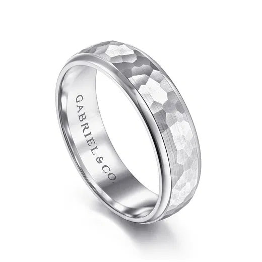 JOSHUA-14K WHITE GOLD 6MM-HAMMERED FINISH MEN'S WEDDING BAND
