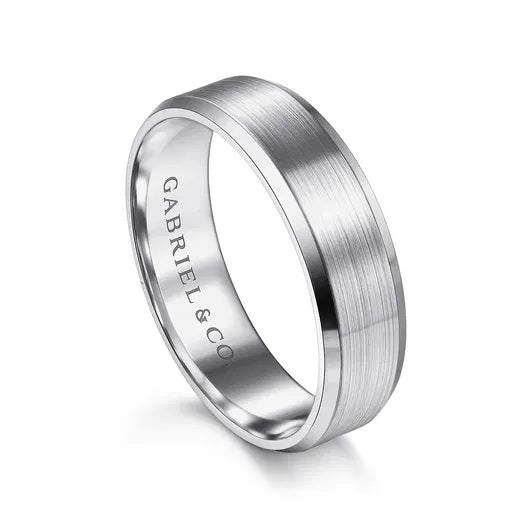 CALEB-14K WHITE GOLD 6MM-SATIN FINISH MEN'S WEDDING BAND WITH BEVELED EDGE