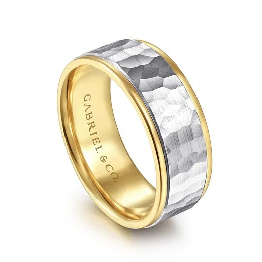 THOMAS-14K WHITE-YELLOW GOLD 8MM-HAMMERED MEN'S WEDDING BAND