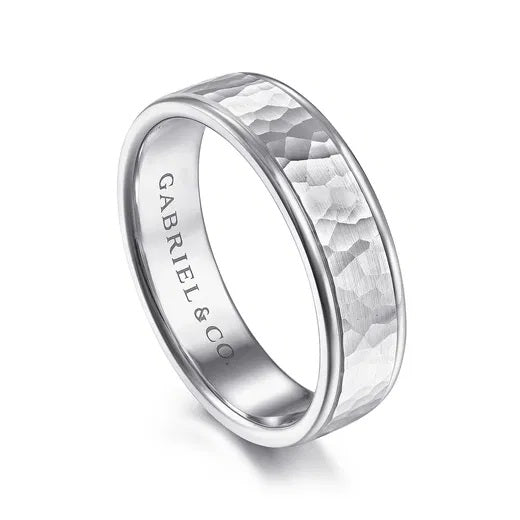 GEORGE-14K WHITE GOLD 6MM-HAMMERED MEN'S WEDDING BAND