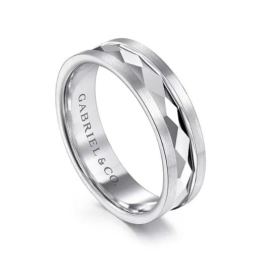 JACK-14K WHITE GOLD 6MM-DIAMOND CUT MEN'S WEDDING BAND IN SATIN FINISH