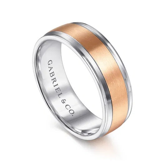GABRIEL-14K WHITE-ROSE GOLD 7MM-MEN'S WEDDING BAND IN SATIN FINISH