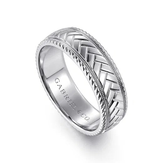 ASHER-14K WHITE GOLD 7MM-CHEVRON DESIGN MEN'S WEDDING BAND