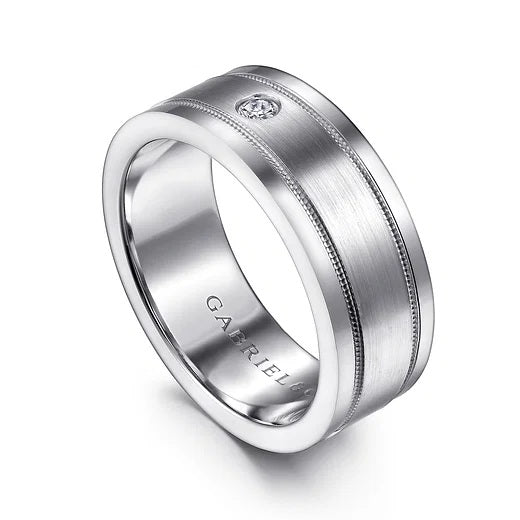 RHYS-14K WHITE GOLD DIAMOND MEN'S WEDDING RING IN SATIN FINISH