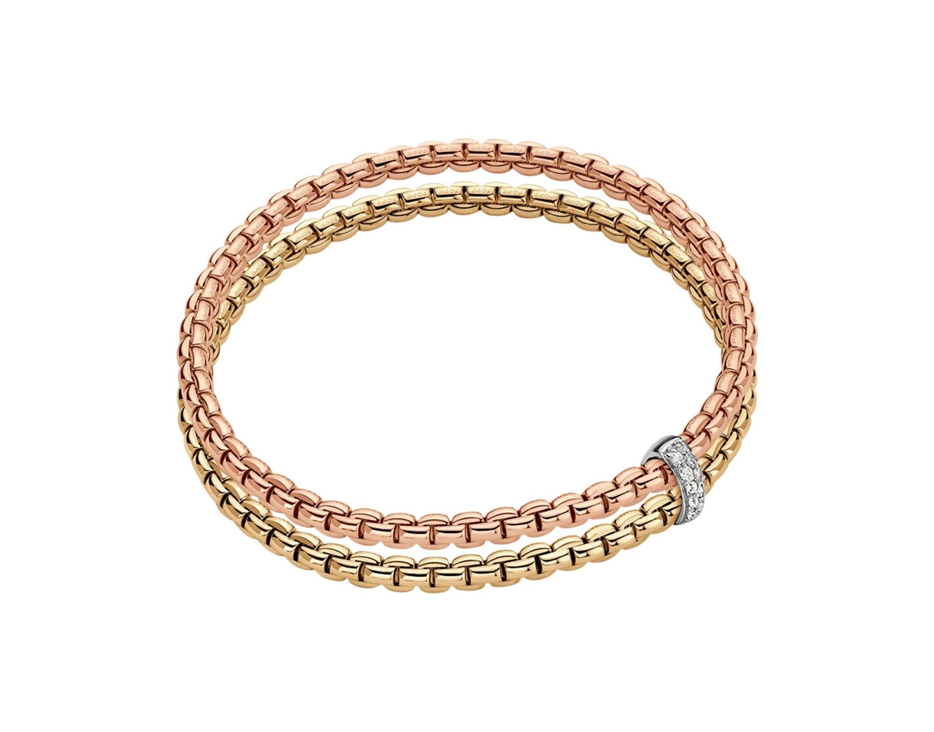FOPE 18K YELLOW AND ROSE GOLD EKA FLEX'IT BRACELET WITH DIAMONDS 0.10CT SIZE SMALL