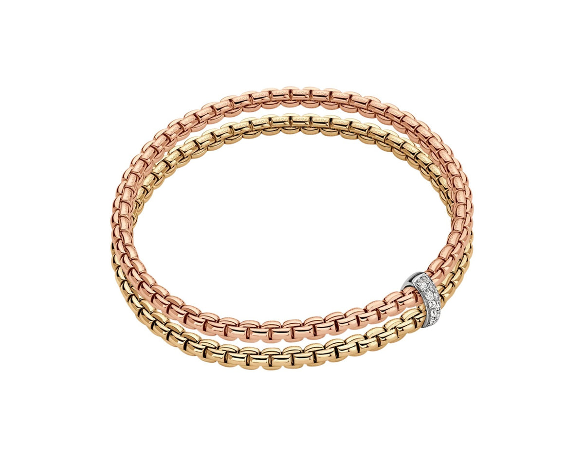 FOPE 18K YELLOW AND ROSE GOLD EKA FLEX'IT BRACELET WITH DIAMONDS 0.10CT SIZE SMALL