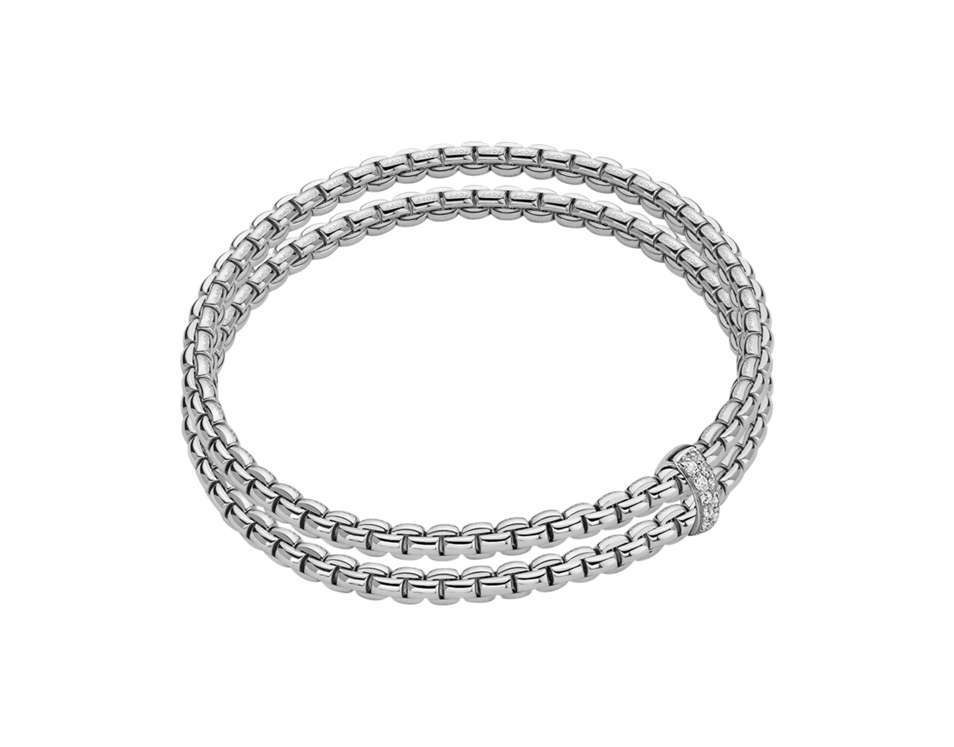 FOPE 18K WHITE GOLD EKA FLEX'IT BRACELET WITH DIAMONDS 0.10CT SIZE MEDIUM